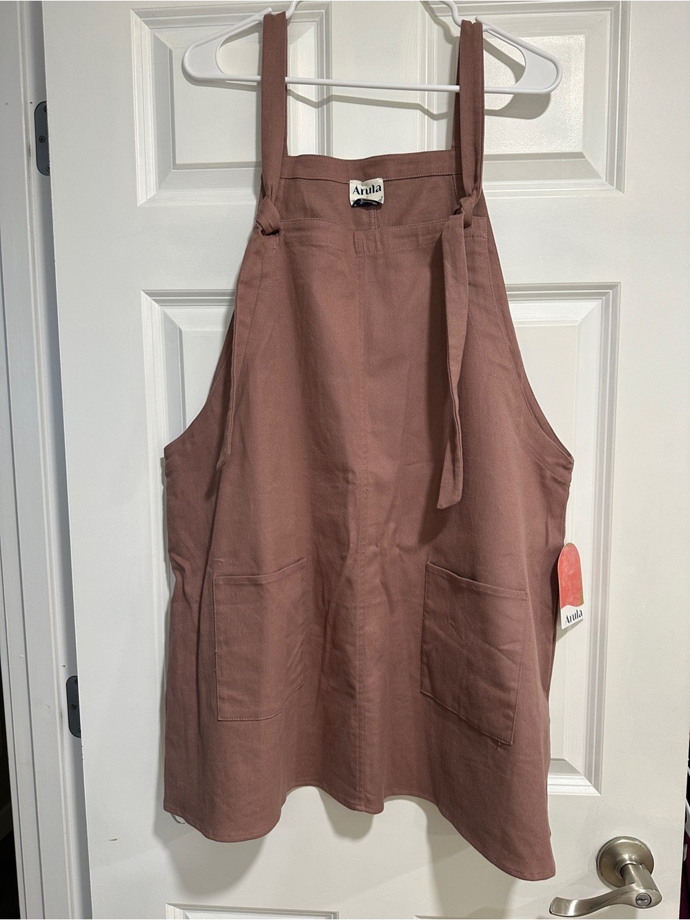 ARULA Mauve Pink Apron Pinafore Dress with Front Pockets - Picture 1 of 5